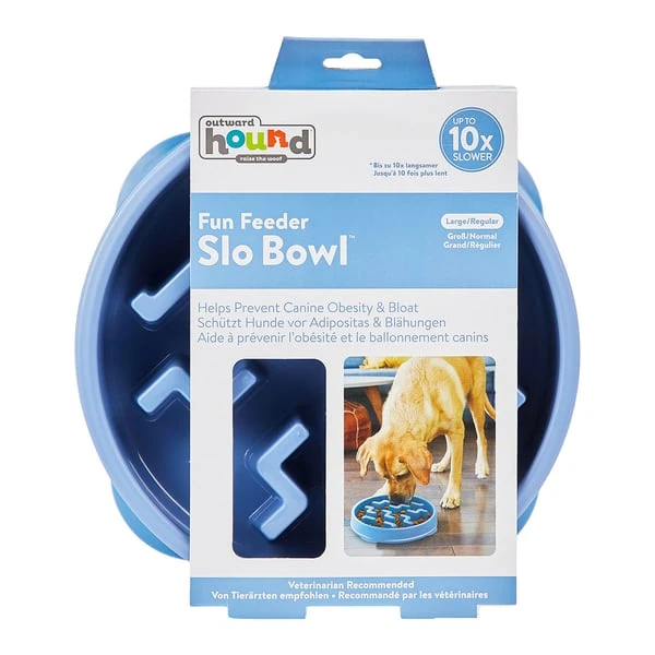 Outward Hound Fun Feeder Slo Bowl Anti Schling Notch Blue